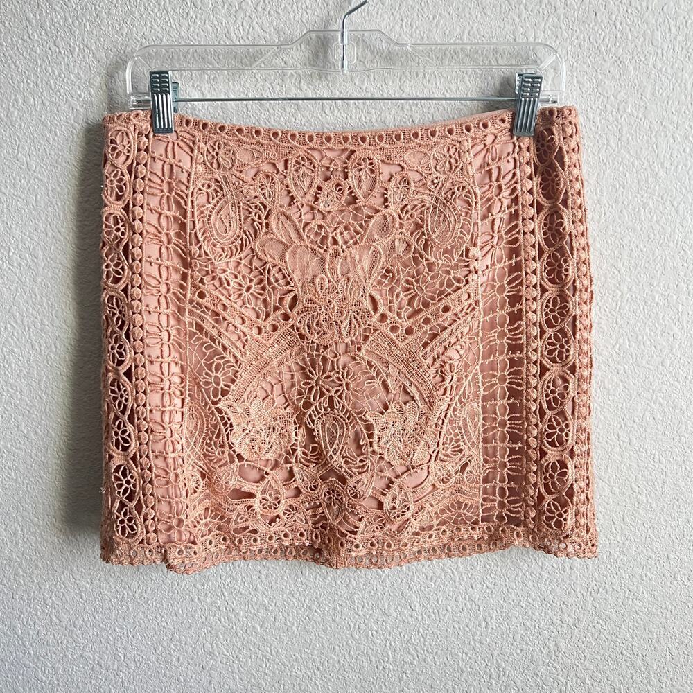 Club Monaco Blush Pink Lace Crochet Mini Skirt Women's 6 Feminine Glam Romantic